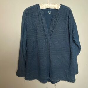 Ivy Jane Blue Geometric Textured V Neck Tunic Top Size S M